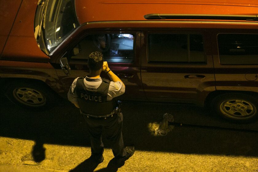 Two men who were wounded in a shooting early Thursday in the 6600 block of South Evans were taken to Stroger Hospital, where they were both pronounced dead. | Justin Jackson/Sun-Times