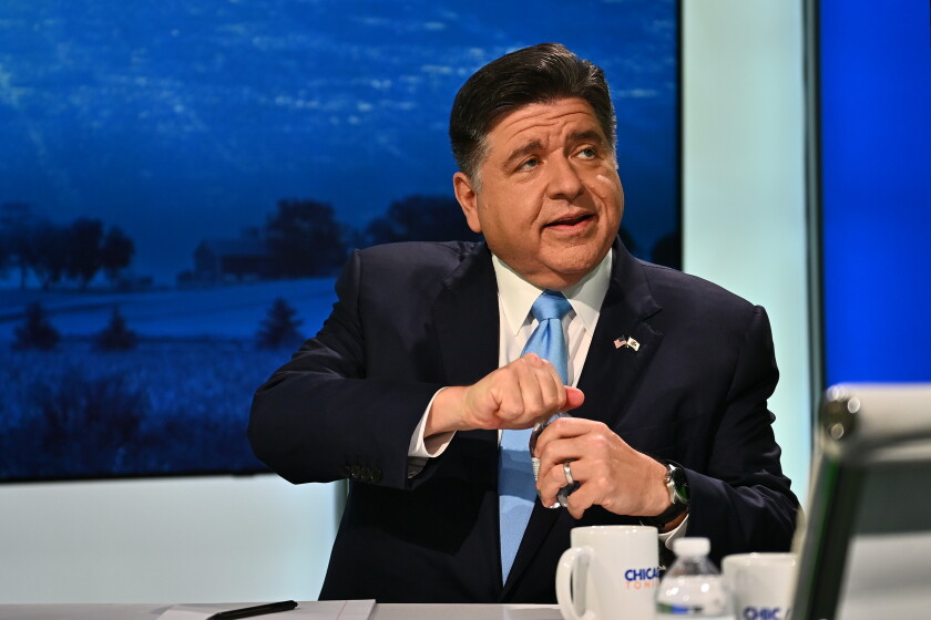Democratic incumbent Gov. JB Pritzker, shown before a WTTW gubernatorial forum last week in Chicago, says he thinks a deal keeping the Bears in Illinois — even Chicago — can be made in November.