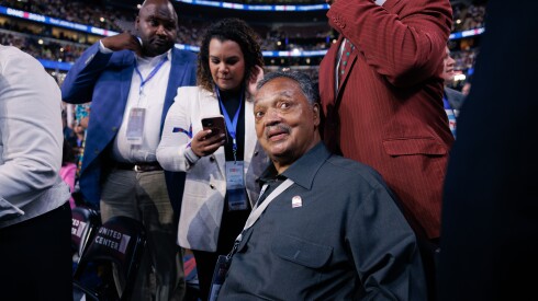 Rev. Jesse Jackson joins the floor on the second day of the Democratic National Convention at the United Center in August 2024.