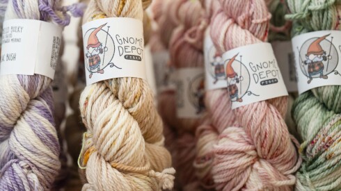 Gnome Depot’s signature yarn design features specks of colors and are for sale during the 19th YarnCon at the Plumbers Union Hall on the Near West Side this weekend.