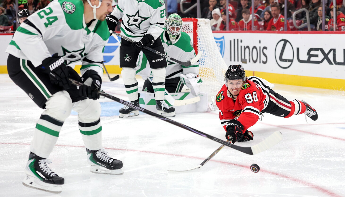 Stars hand Blackhawks first loss with Connor Bedard this season
