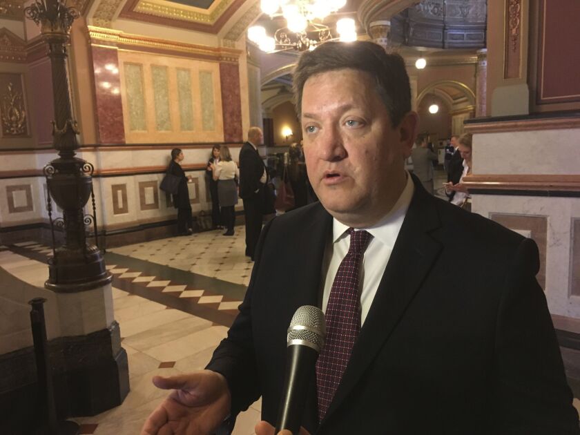 Rep. David McSweeney R-Barrington Hills, speaks to reporters at the State Capitol in 2018. File photo.