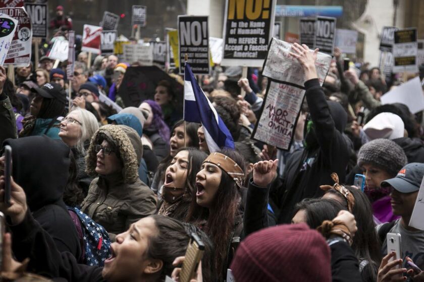 Hundreds gather at Daley Plaza for an anti-Trump rally on Inauguration Day, Jan. 20, 2017. | Ashlee Rezin/Sun-Times
