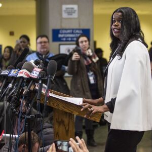 Cook County State’s Attorney Kim Foxx speaks to reporters at the Leighton Criminal Courthouse after R. Kelly was ordered held on a $1 million bond. | Ashlee Rezin/Sun-Times