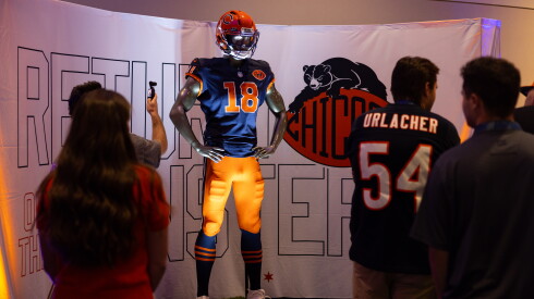 The Chicago Bears unveil an alternate uniform during a Nike event at Halas Hall in Lake Forest, Tuesday, Aug. 25, 2026.