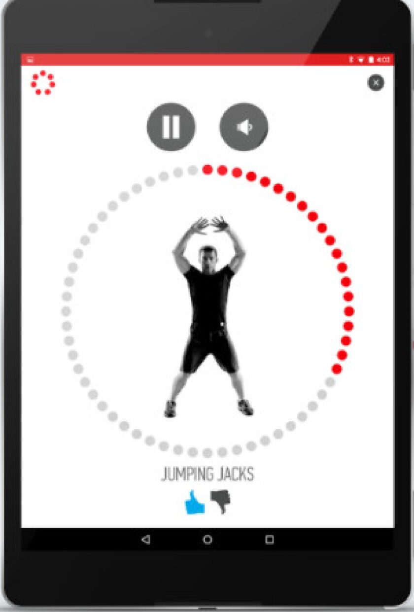 The Johnson & Johnson 7 Minute Workout App’s jumping jacks screen. | Johnson & Johnson screenshot