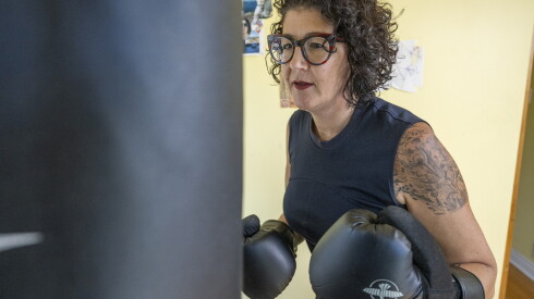 Cindy Eigler, the executive director of the Coalition for Immigrant Mental Health, who takes out stress by boxing.