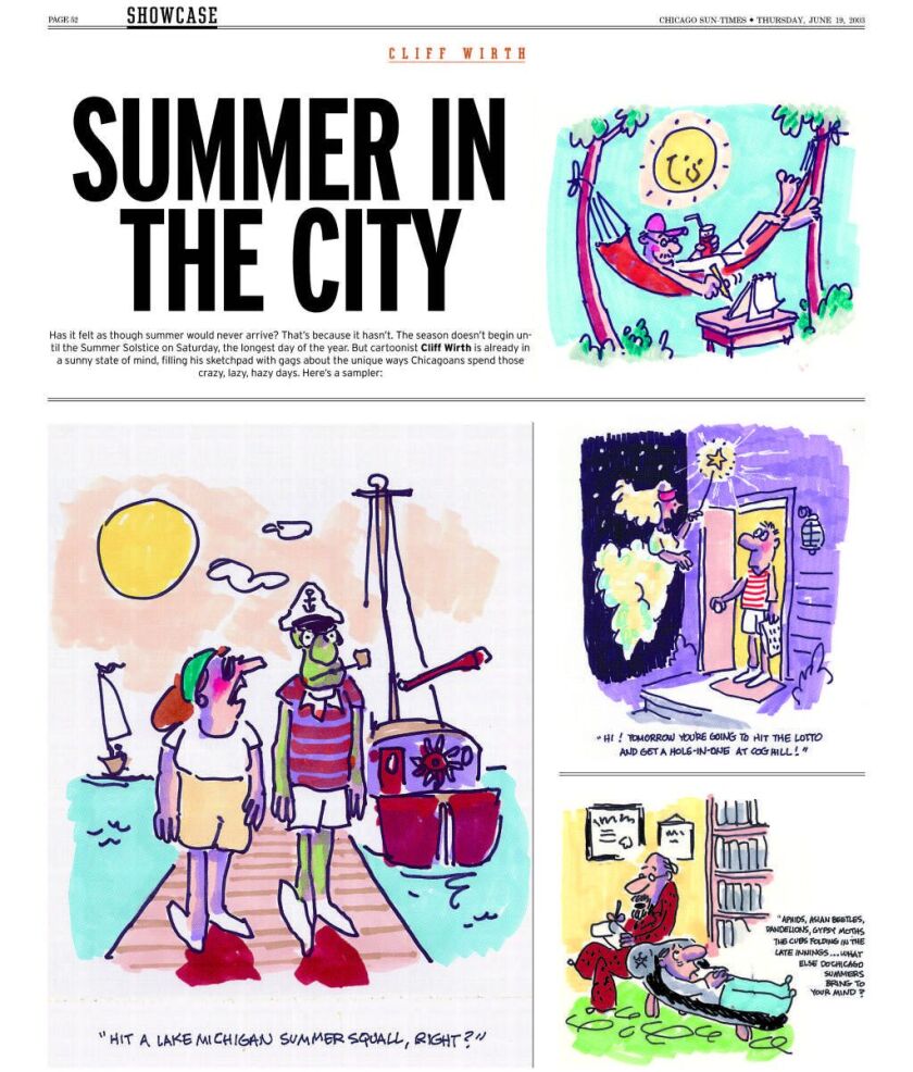 A full-page sampling of Cliff Wirth’s work from June 2003.