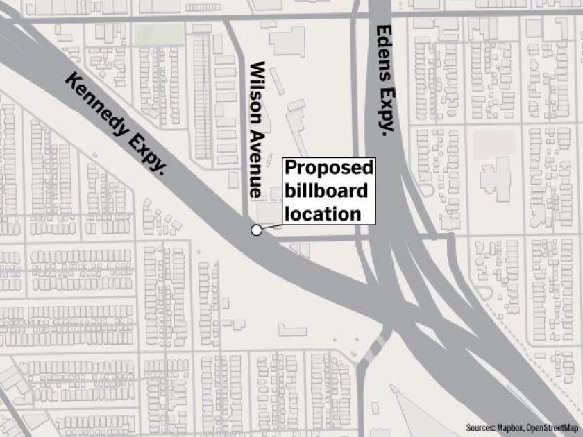 The billboard would abut the Kennedy Expressway at the curving two-way intersection of Wilson and Lamon. | Tanveer Ali / Sun-Times