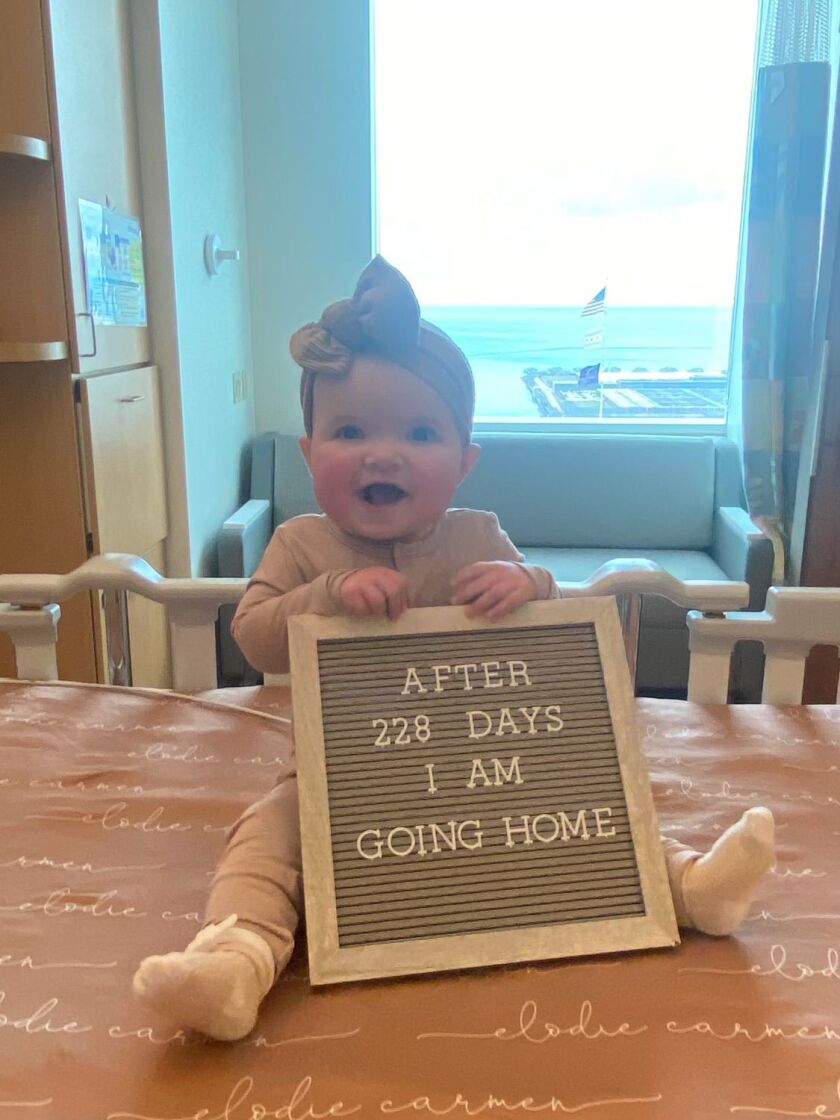 Elodie Carmen Baker on Wednesday — the day she was released from Lurie Children’s Hospital. She and her parents, who are from Minnesota, are staying in Chicago for now and Friday that Elodie is doing great.