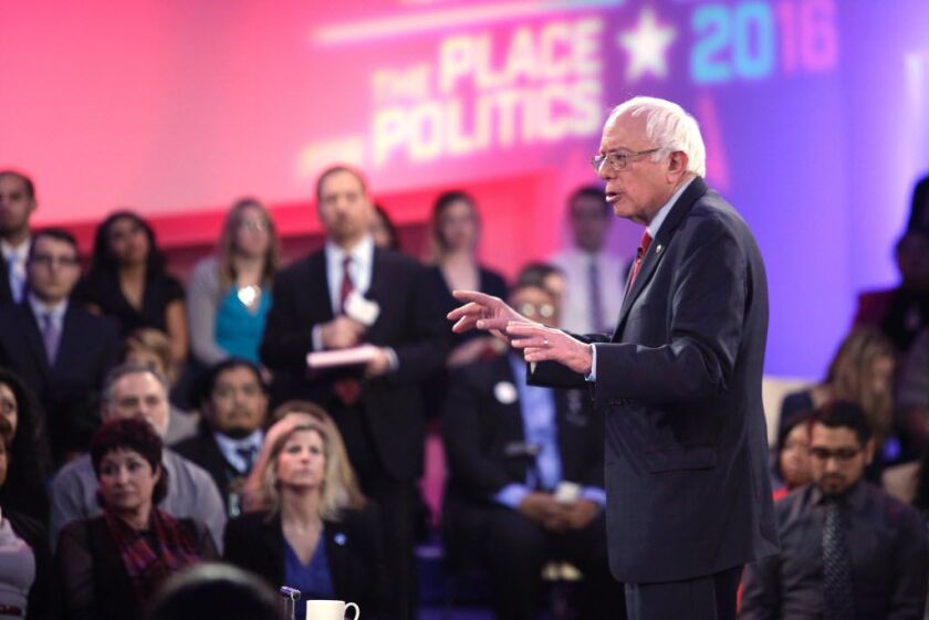 Democratic presidential candidate Sen. Bernie Sanders speaks at the MSNBC town hall on Thursday, Feb. 18, 2016. | John Gurzinski/Getty Images