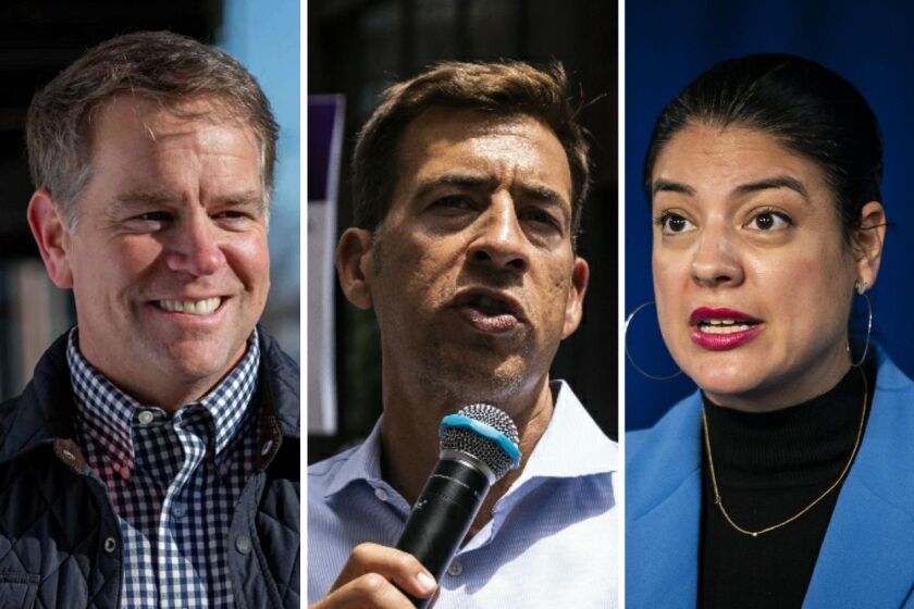Republican John Milhiser, left; Democrat Alexi Giannoulias, center; Democrat Anna Valencia, right. Giannoulias raised more than any other candidate for secretary of state, with Valencia a distant second, and Milhiser an even more distant third.