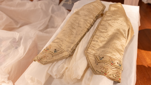 President John Adams vest lies on a table, waiting to be mounted for the upcoming “Threads of a Nation: Preserving Presidential Clothing” exhibition at the Chicago History Museum in Lincoln Park on the North Side, Thursday, Sept. 17, 2026.