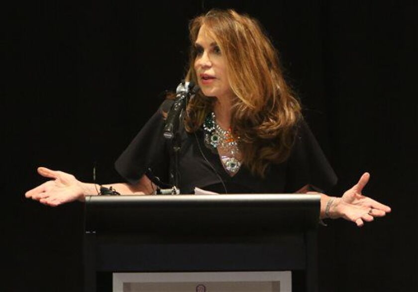 <small><strong>Pamela Geller, co-founder and president of Stop Islamization of America, is shown during the American Freedom Defense Initiative program at the Curtis Culwell Center on Sunday in Garland, Texas. | Gregory Castillo/The Dallas Morning News vi