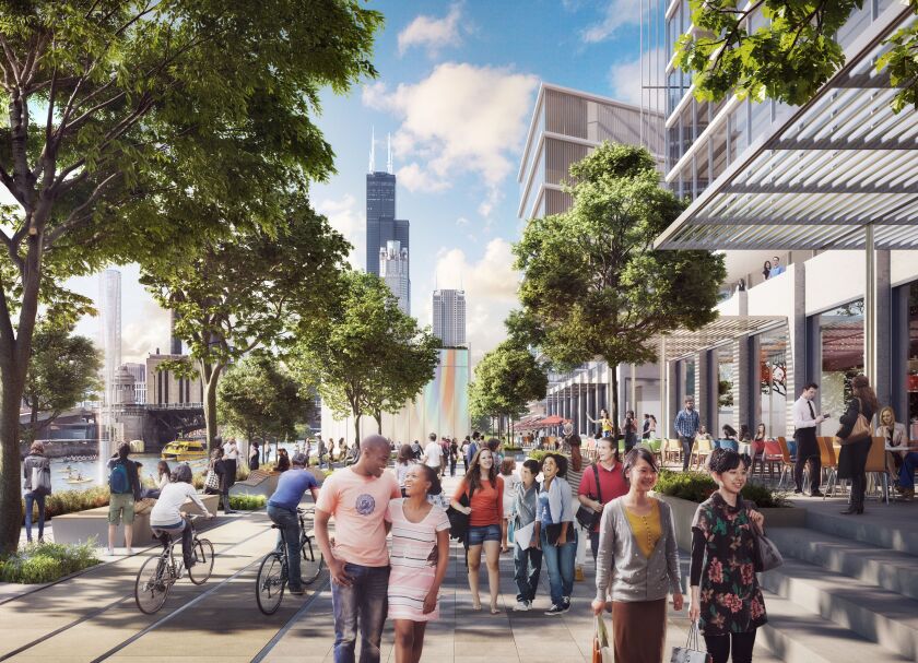 Rendering of proposed riverwalk. Supplied by marketing and communication for Related Midwest.
