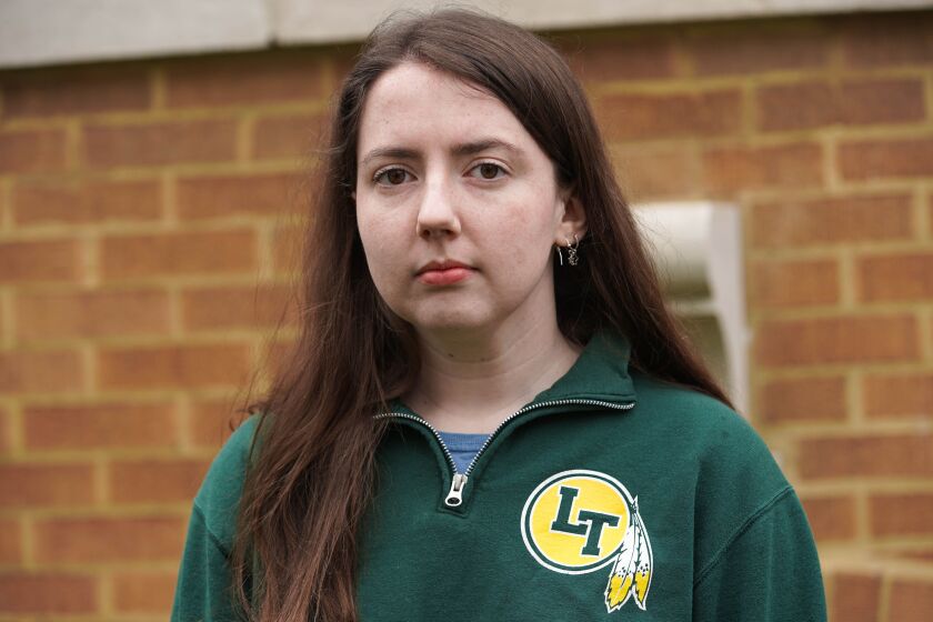 Megan Gallian, a senior at Lane Tech on Wednesday in front of her home in Jefferson Park.