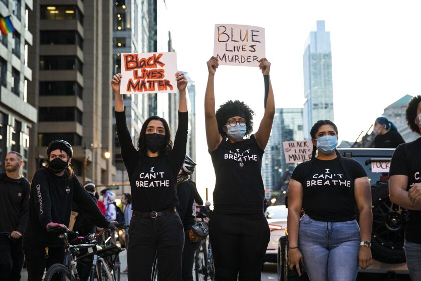 Thousands of protesters in Chicago join national outrage over the killing of George Floyd in Minneapolis police custody, Saturday afternoon, May 30, 2020.