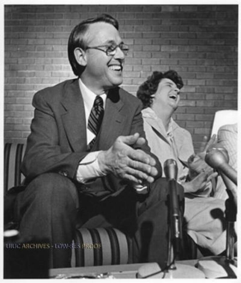 University of Illinois President Stanley Ikenberry, and his wife, Judy, attend their first news conference after he became president.