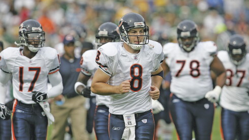 Bears quarterback Rex Grossman leads his team onto the field before their game against the Green Bay Packers on Sept. 10, 2006, at Lambeau Field in Green Bay, Wisconsin.