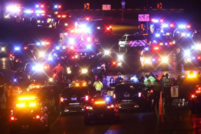 Demonstrators block part of Interstate 94 on Monday, Nov. 16, 2015, in Minneapolis. | Jeff Wheeler/Star Tribune via AP
