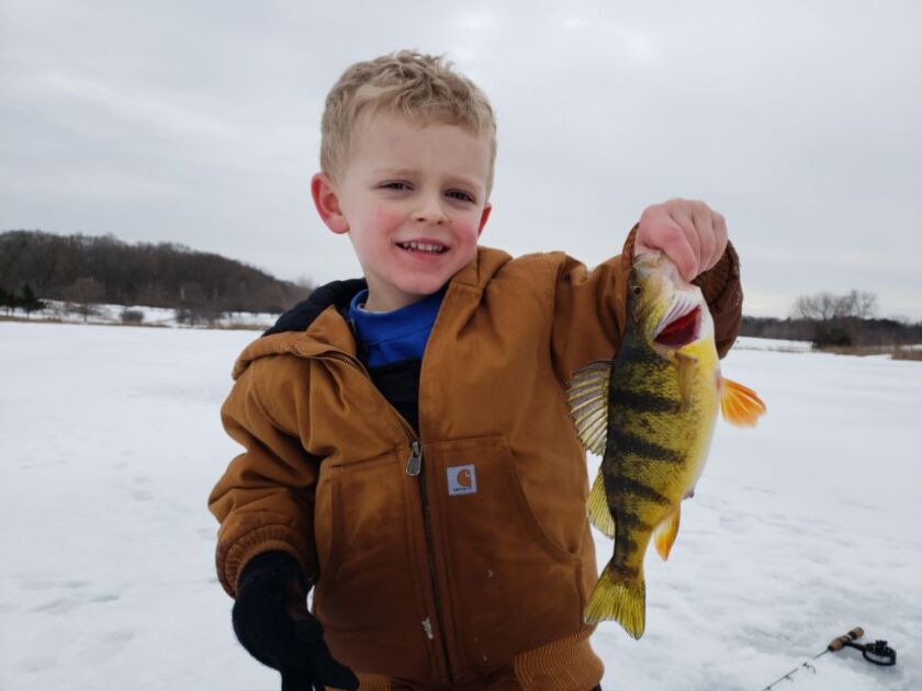 Jackson Benesch with a perch caught and released at Independence Grove.<br>Provided by Marcus Benesch