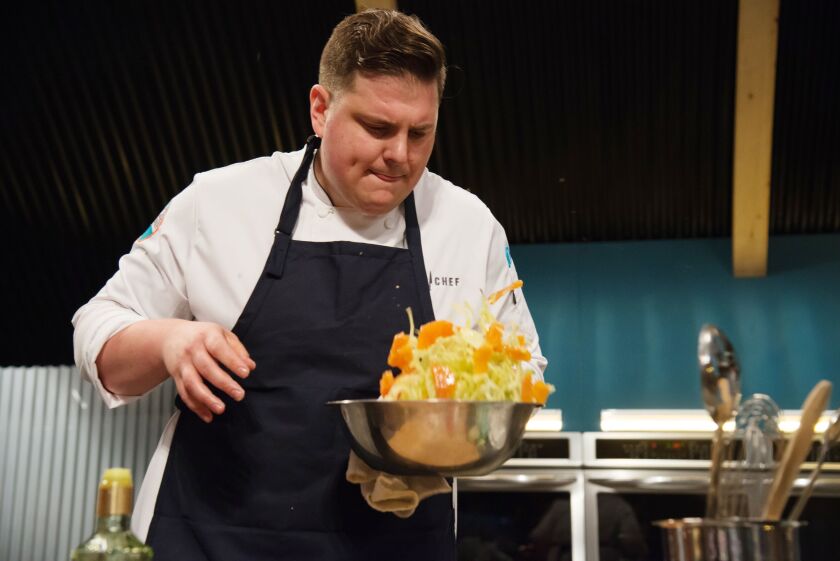 Joseph Flamm cooks up a storm in the kitchen during season 15 of “Top Chef.” | Paul Trantow/Bravo