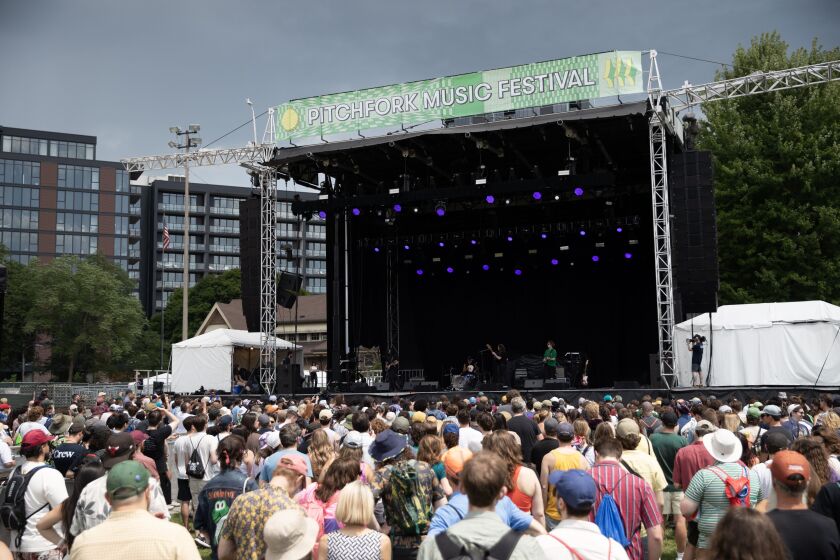 The crowd gathers at the Green Stage at Pitchfork for a Saturday afternoon set by Deeper.