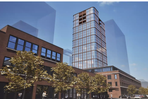 Rendering of apartment tower at 215 N. Racine Ave. in Fulton Market.