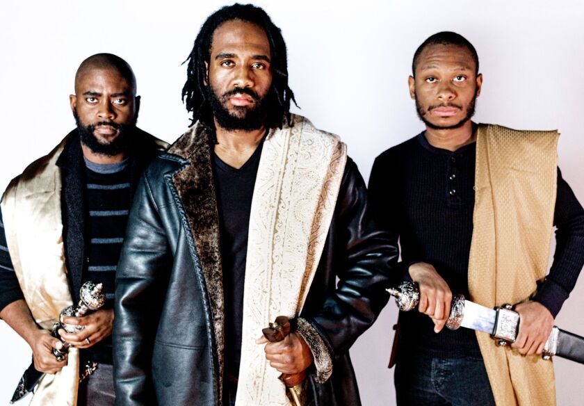 Benjamin T. Jenkins (from left), Gregory D. Hicks and James Lewis star in “Titus Andronicus” at the Haven Theatre. Photo by Kayshla Morales.
