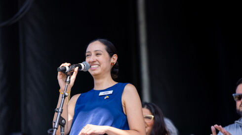 Cook County Commissioner Jessica Vasquez speaks at the opening of the the 11th Annual Gran Festival Colombiano at Humboldt Park on the North West Side on Friday, July 18, 2025. | Candace Dane Chambers/Sun-Times