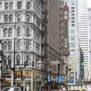 The Oriental Theatre marquee is transitioned to “Nederlander” on February 5, 2019. | James Foster/For the Sun-Times