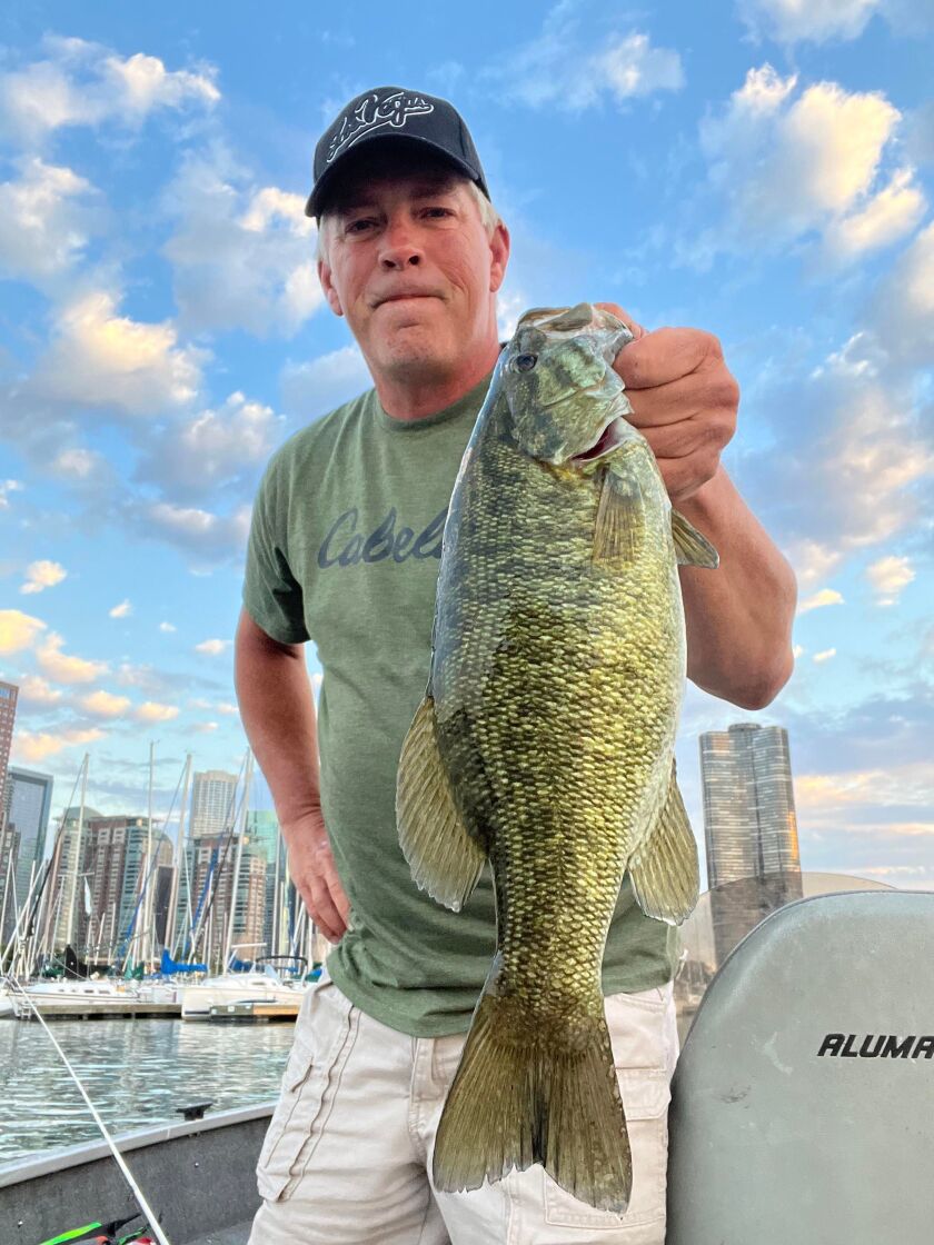 James Baranski with an early-morning smallmouth bass from Lake Michigan off Chicago. Provided photo