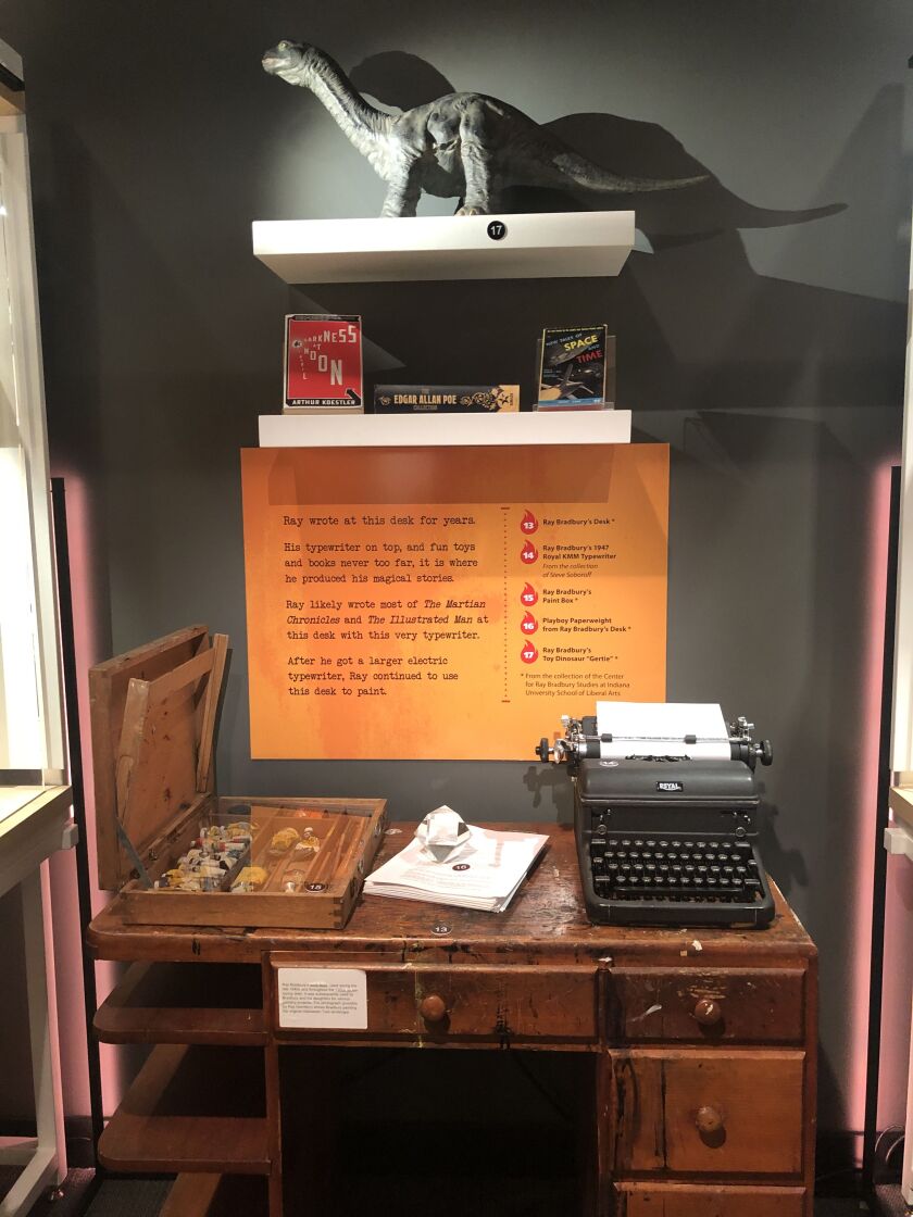 Ray Bradbury’s desk as featured in “Ray Bradbury: Inextinguishable” at the American Writers Museum.