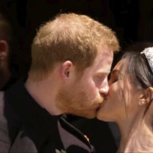 In this frame from video, Britain’s Prince Harry and Meghan Markle kiss after their wedding ceremony. | UK Pool via AP