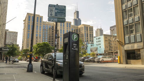 A ParkChicago parking meter sign in the South Loop, Monday, Aug. 12, 2024.