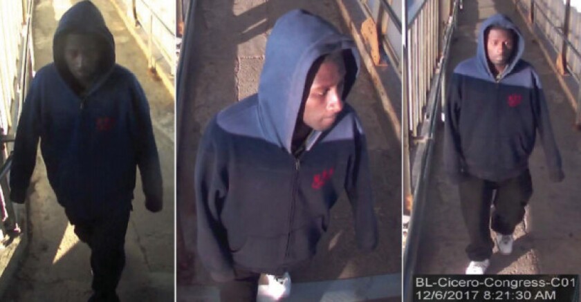 Chicago Police released these surveillance photos of the suspect in the incident at the Cicero Blue Line station in December. | Chicago Police Department.