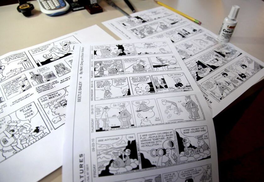 In this Aug. 16, 2010 file photo, Beetle Bailey comic strips that will be published in the coming weeks rest on a desk in the studio of creator Mort Walker in Stamford, Conn. | AP Photo/Craig Ruttle