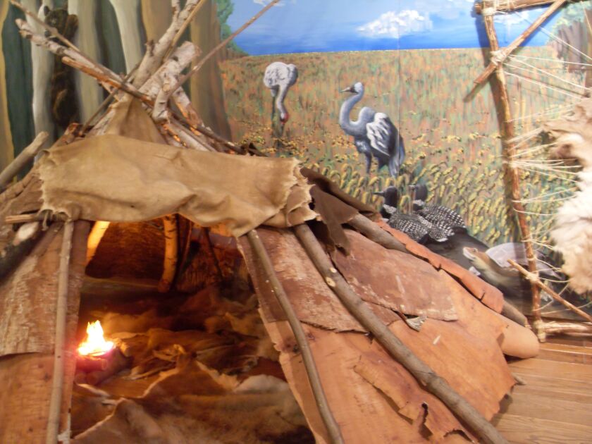 A hunting wigwam is featured in the Heritage Markers exhibit at the Mitchell Museum of the American Indian. | COURTESY OF THE MUSEUM