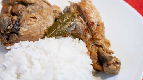 “Adobo,” which is chicken cooked in soy sauce and vinegar, is made from author Mia P. Manansala’s recipe at the Miele Experience Center Chicago at THE MART in River North, Wednesday, Nov. 12, 2025. | Pat Nabong/Sun-Times