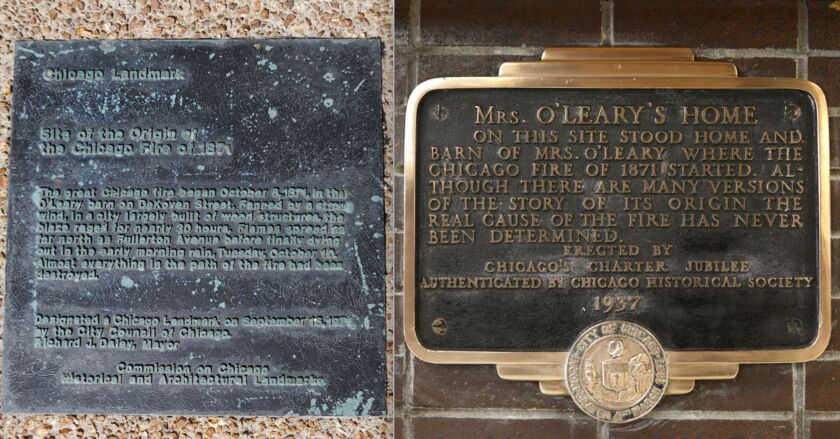 Markers both inside and outside the Chicago Fire Department’s training academy, 558 W. DeKoven St., recall the history of the facility’s location