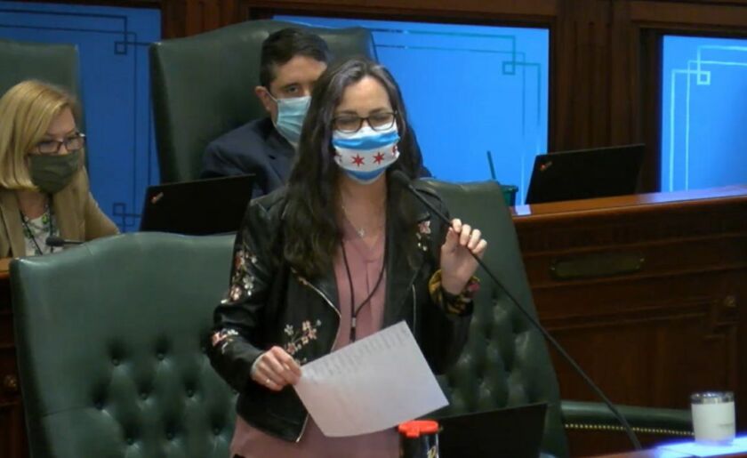 State Rep. Kelly Cassidy, D-Chicago, speaks on the House floor in Springfield on Friday.