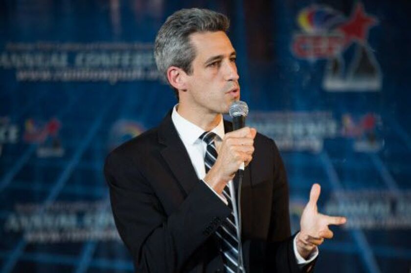 Democratic candidate for governor, Daniel Biss, participates in a debate at PUSH/Rainbow Coalition convention on Friday, June 14, 2017. | Santiago Covarrubias/For the Sun-Times