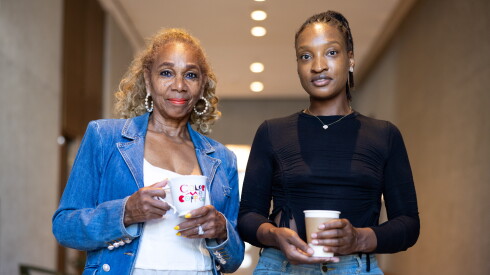 Color Me Coffee cofounder Rhonda Stivers (left) and Kavia Simmons at the Obama Presidential Center.