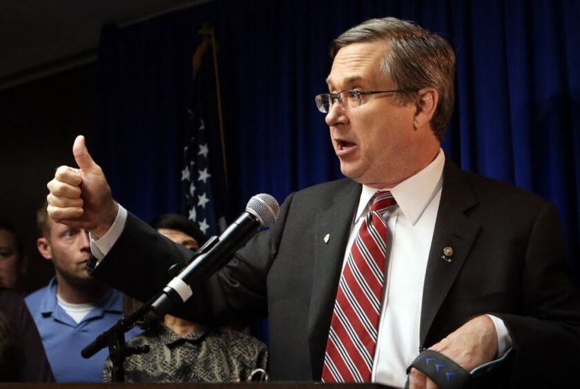 U.S. Sen Mark Kirk, R-Ill., gives a thumbs up after he won the Republican primary in Chicago on Tuesday. | Kevin Tanaka/Chicago Sun-Times via AP