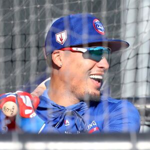 Javy Baez laughs while in the batting cages on Field 2 at the Under Armour Performance Center, the Spring Training home of the Chicago Cubs in Mesa, AZ. | John Antonoff/For the Sun-Times