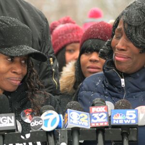 Two of slain security guard Jemel Roberson’s sisters, break into tears as they recount the shooting. | John Booz/For the Sun-Times