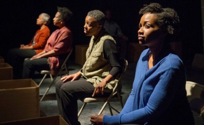 Linda Bright Clay (from left), Joslyn Jones, Penelope Walker and Eunice Woods in the American Theater Company debut of “The Project(s).”|Photo by Michael Brosilow
