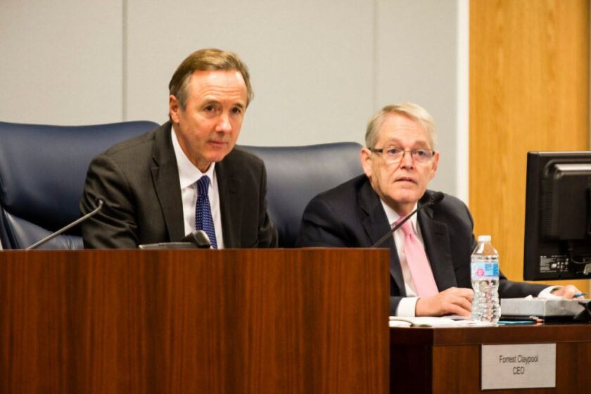 Chicago Public Schools CEO Forrest Claypool and CPS General Counsel Ronald L. Marmer at the CPS Board meeting, Wednesday, December 6th, 2017. | James Foster/For the Sun-Times