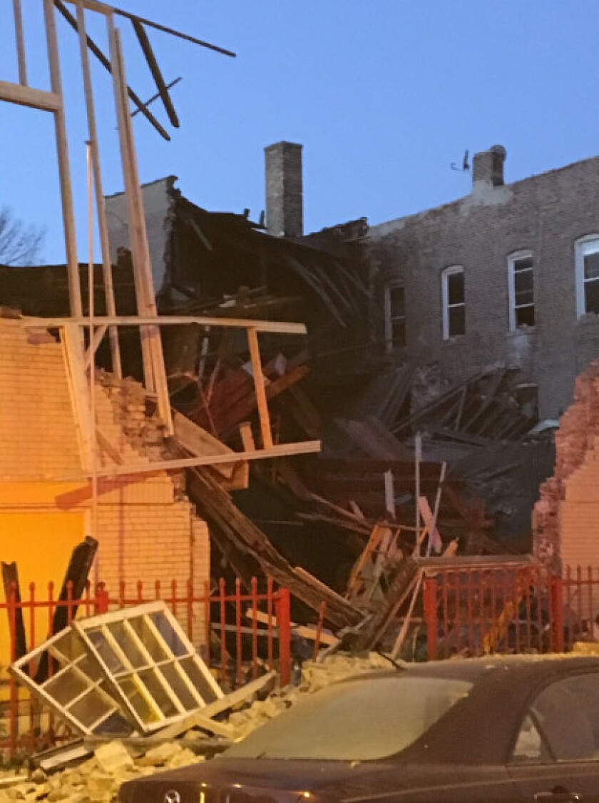 A wall collapsed at a vacant Wicker Park church Monday morning. | Chicago Fire Department