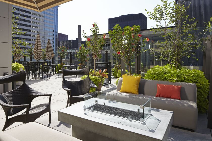 The rooftop patio at Aire in the Hyatt Centric offers a 360-degree view of the city.